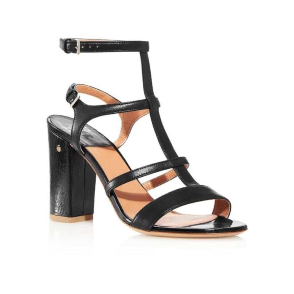 LAURENCE DACADE Womens Black Leonie Leather Heeled Gladiator Sandal 39.5
